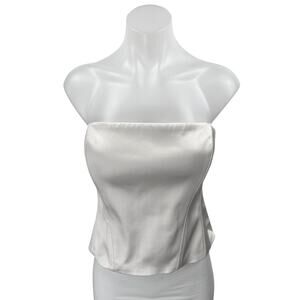 Aritzia TEN White Silk Satin Tube Bandeau Strapless Sleeveless Crop Top Size XL
